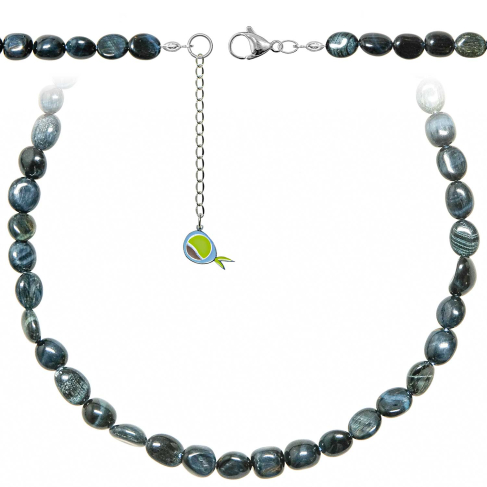 Collier en oeil de faucon - Perles pierres roulées 7 à 10 mm - 38 cm