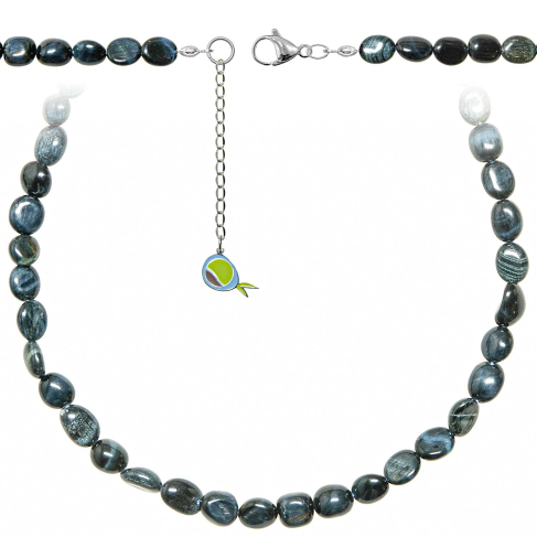 Collier en oeil de faucon - Perles pierres roulées 7 à 10 mm - 38 cm