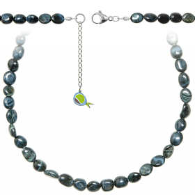 Collier en oeil de faucon - Perles pierres roulées 7 à 10 mm - 43 cm