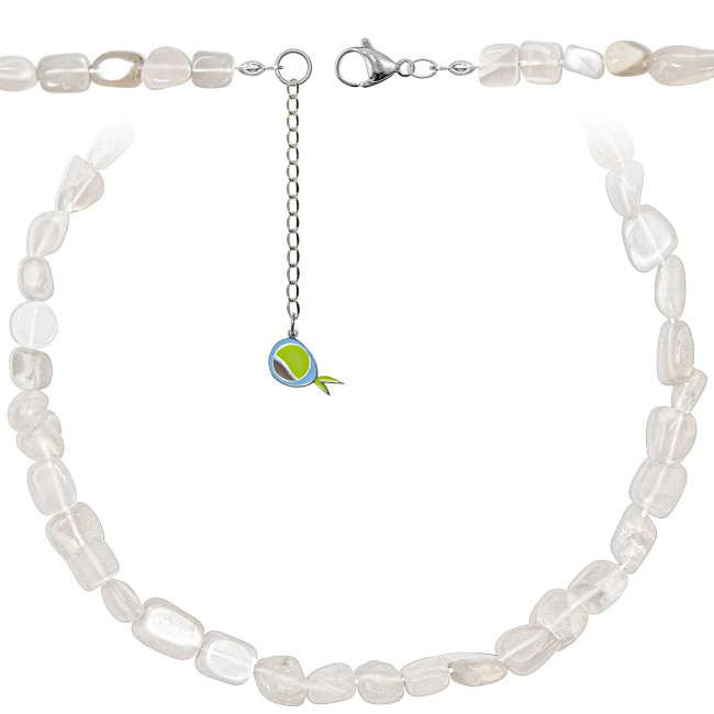Collier en pierre de lune blanche - Perles roulées 8 à 12 mm - 43 cm