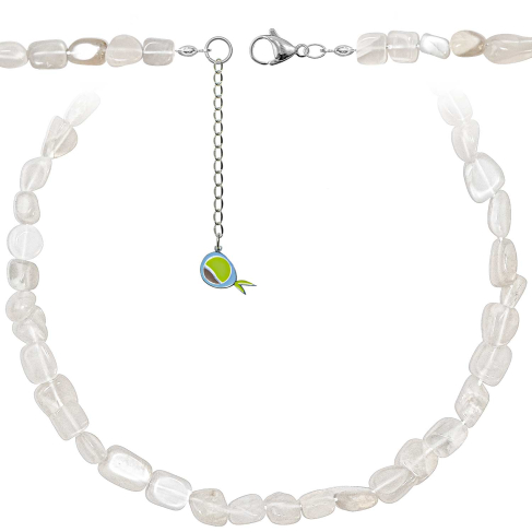 Collier en pierre de lune blanche - Perles roulées 8 à 12 mm - 90 cm