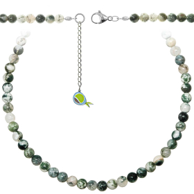 Collier en agate arbre - Perles rondes 6 mm - 38 cm