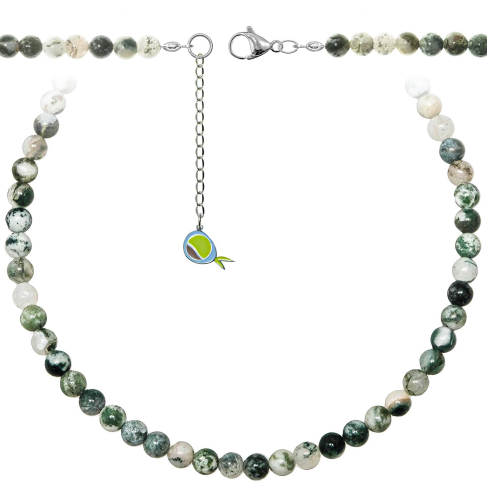 Collier en agate arbre - Perles rondes 6 mm - 55 cm