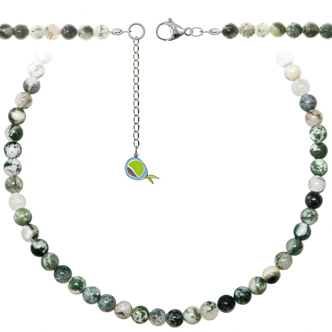 Collier en agate arbre - Perles rondes 6 mm - 70 cm