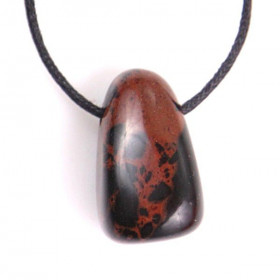 Pendentif pierre roulée percée en obsidienne acajou ou mahogany avec cordon