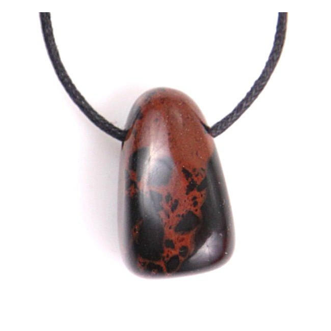 Pendentif pierre roulée percée en obsidienne acajou ou mahogany avec cordon