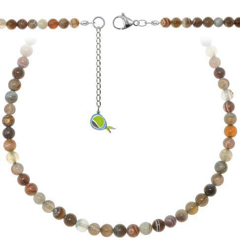 Collier en agate de Botswana - Perles rondes 6 mm - 55 cm