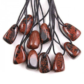 Pendentif pierre roulée percée en obsidienne acajou ou mahogany avec cordon