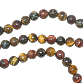 Collier en oeil de tigre, boeuf et faucon - Perles rondes 8 mm - 60 cm