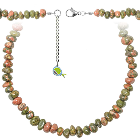 Collier en unakite - Perles roulées 7 à 10 mm - 38 cm