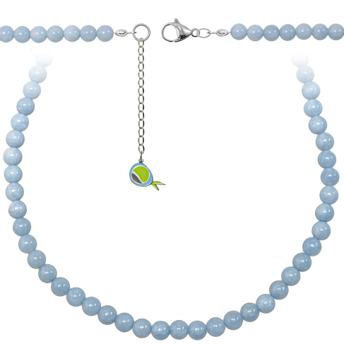 Collier en angélite - Perles rondes 6 mm - 90 cm