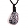 Pendentif pierre roulée percée en obsidienne neige avec cordon