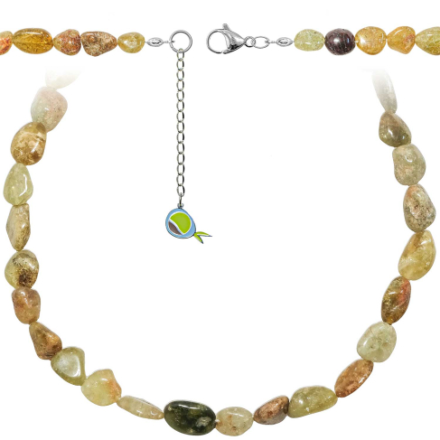Collier en jaspe jaune et vert - Perles roulées 10 à 15 mm - 38 cm