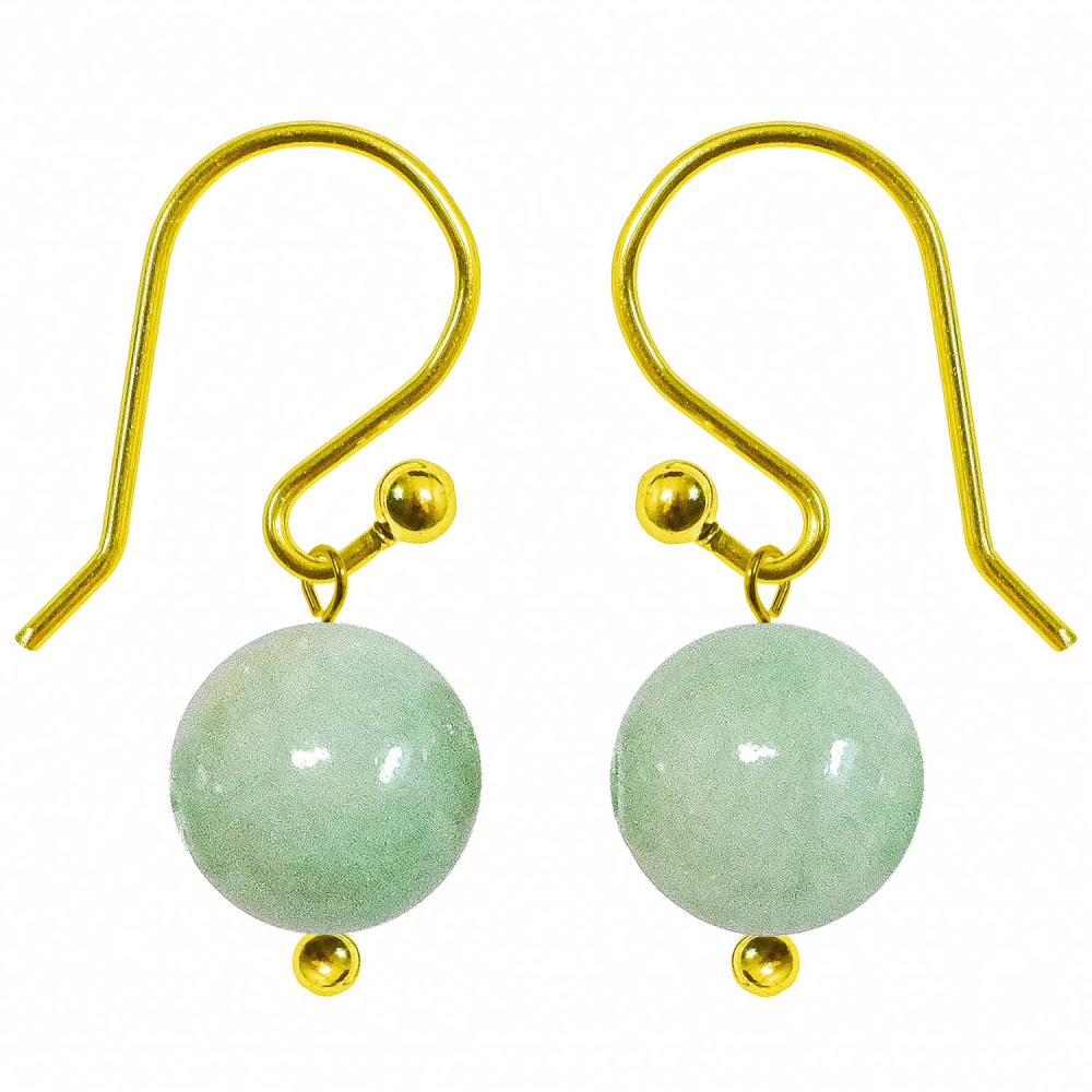 Boucles D'oreilles Clip Abeille Perle Jade Vert - Doré - Fait Main Unique