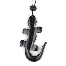 Pendentif salamandre ou gecko en bois avec cordon