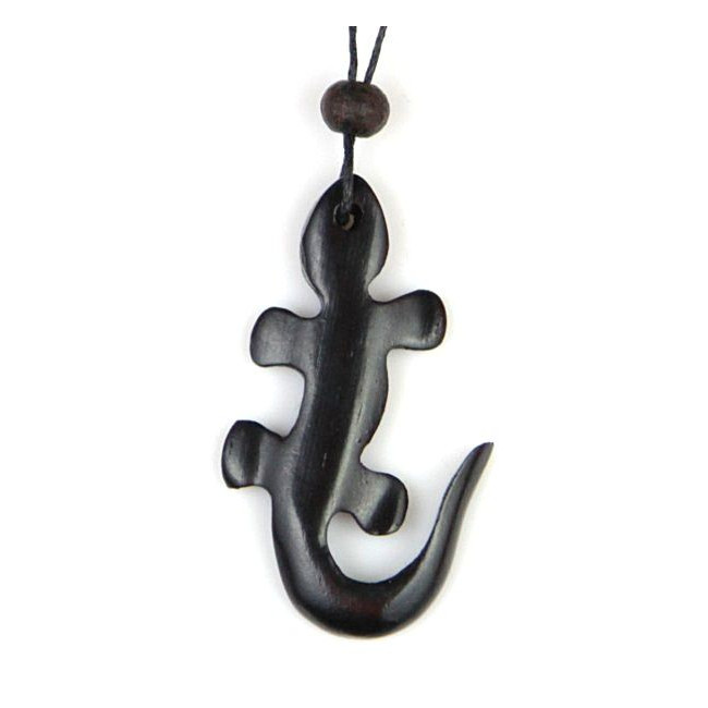 Pendentif salamandre ou gecko en bois avec cordon