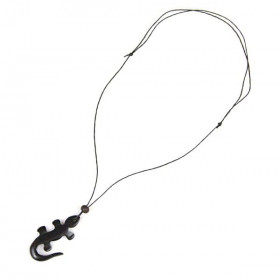 Pendentif salamandre ou gecko en bois avec cordon