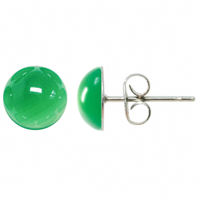 Boucles d'oreilles puces avec cabochon rond en onyx vert