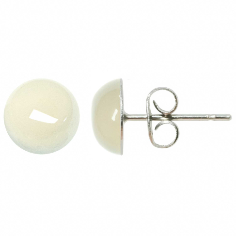 Boucles d'oreilles puces avec cabochon rond en agate blanche translucide