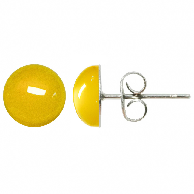 Boucles d'oreilles puces avec cabochon rond en agate teintée jaune