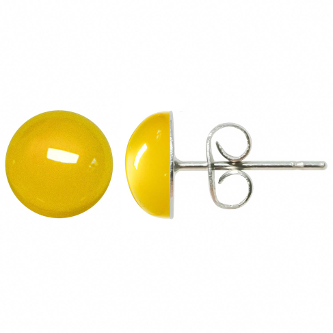 Boucles d'oreilles puces avec cabochon rond en agate teintée jaune