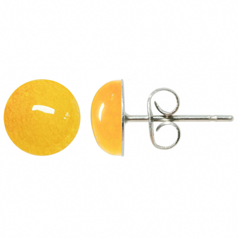 Boucles d'oreilles puces avec cabochon rond en jade teinté jaune