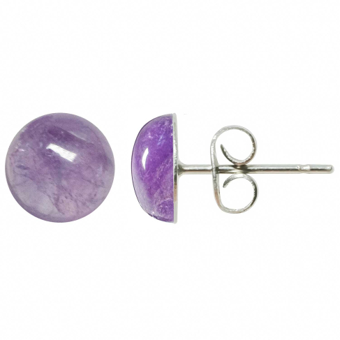 Boucles d'oreilles puces avec cabochon rond en améthyste