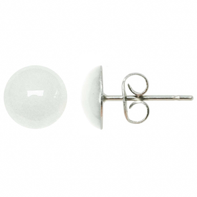 Boucles d'oreilles puces avec cabochon rond en jade blanc