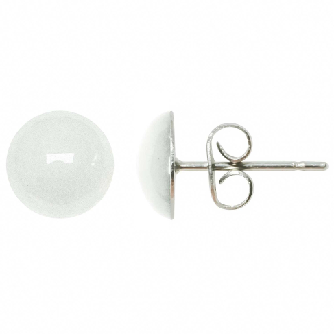 Boucles d'oreilles puces avec cabochon rond en jade blanc