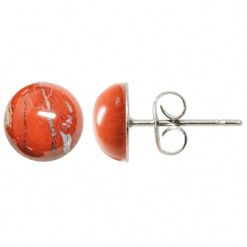 Boucles d'oreilles puces avec cabochon rond en jaspe rouge