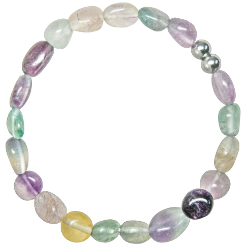 Bracelet en fluorite multicolore - Perles roulées 8 à 12 mm