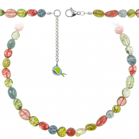 Collier en cristal de roche coloré- Perles roulées 8 à 12 mm - 38 cm