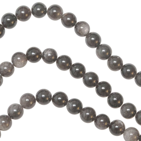 Collier en obsidienne argentée - Perles rondes 8 mm - 50 cm