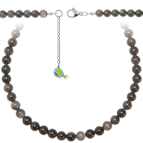 Collier en obsidienne argentée - Perles rondes 8 mm - 38 cm