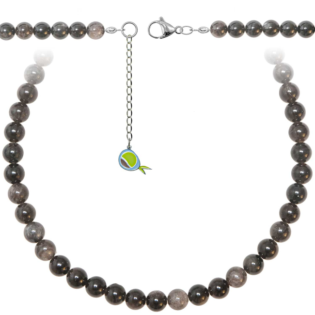 Collier en obsidienne argentée - Perles rondes 8 mm - 43 cm