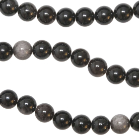 Collier en obsidienne argentée - Perles rondes 10 mm - 70 cm