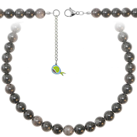 Collier en obsidienne argentée - Perles rondes 10 mm - 90 cm