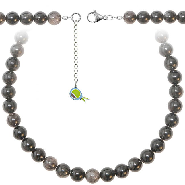 Collier en obsidienne argentée - Perles rondes 10 mm - 60 cm