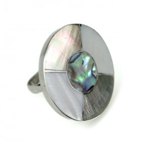 Bague métal argenté et nacre - Taille réglable