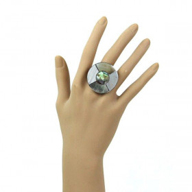 Bague métal argenté et nacre - Taille réglable