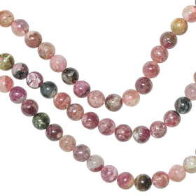 Collier en tourmaline multicolore - Perles rondes 6 mm - 38 cm