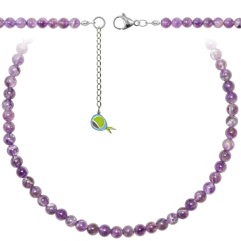 Collier en améthyste à chevron - Perles rondes 6 mm - 38 cm