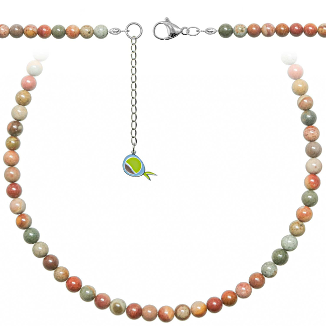 Collier en jaspe polychrome - Perles rondes 6 mm - 70 cm