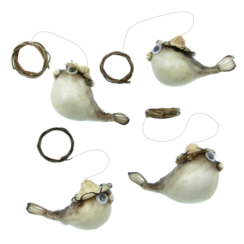 Petits poissons perroquets diodon naturalisés à suspendre - Lot de 4