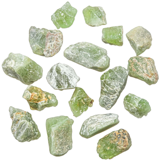 Petites pierres brutes de péridot - 1.5 à 2.5 cm - Lot de 2