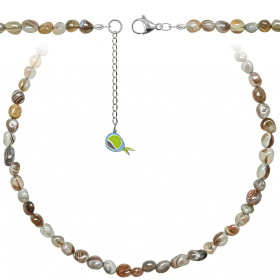 Collier en agate de Botswana - Perles roulées 5 à 8 mm - 60 cm