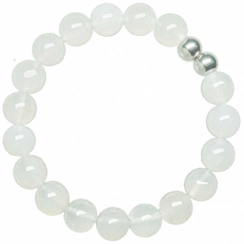Bracelet en agate blanche- Perles rondes 10 mm