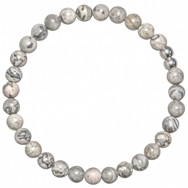 Bracelet en jaspe picasso - Perles rondes 6 mm