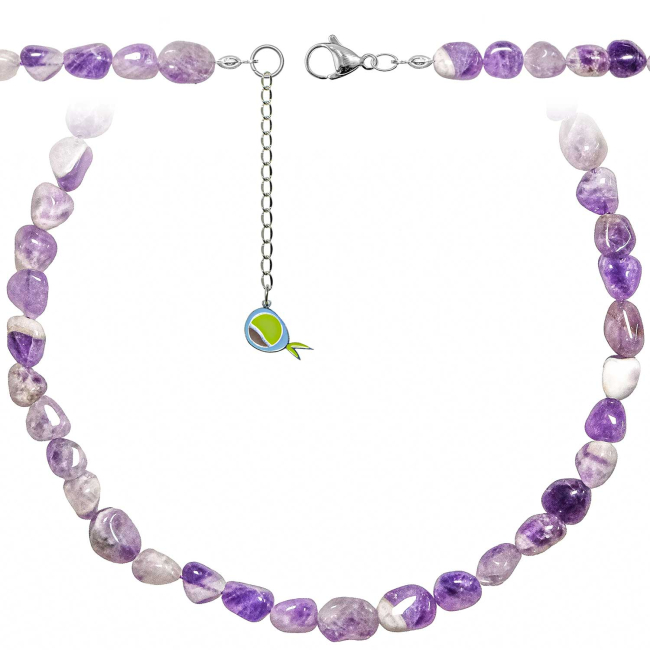 Collier en améthyste à chevron - Perles roulées 8 à 12 mm - 38 cm