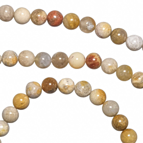 Collier en corail fossilisé - Perles rondes 8 mm - 90 cm